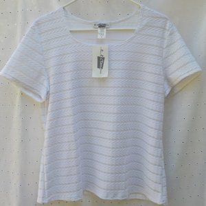 NWT White short sleeve Dress Top with partial sheer stripes SZ XL